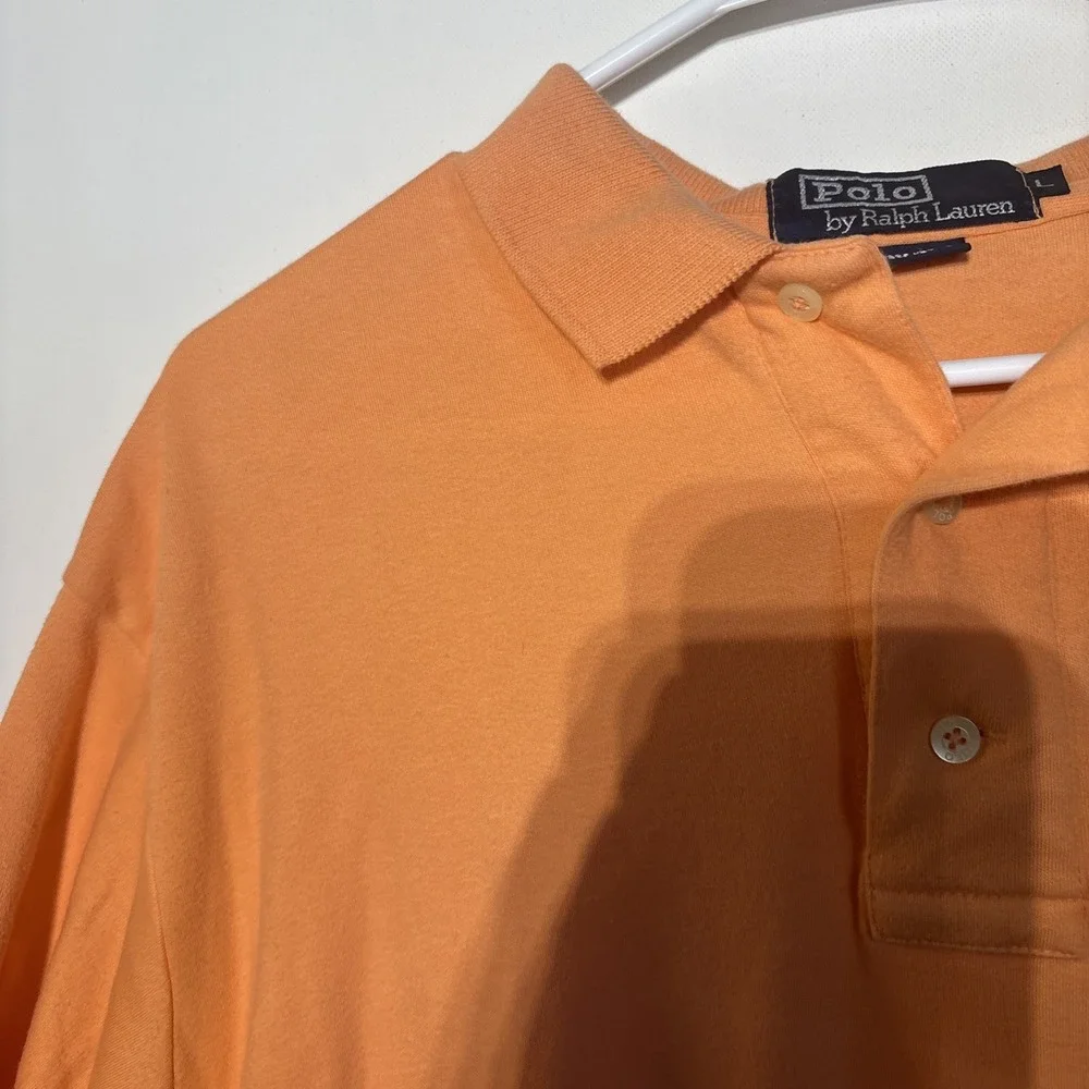 Polo Ralph Lauren‎ Men's Large Orange Polo Shirt USA 100% Cotton Blue Pony